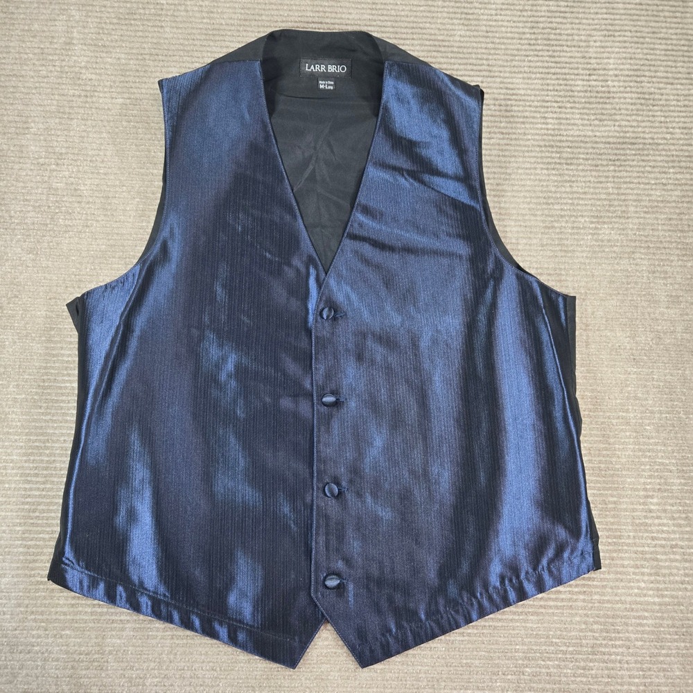 Larr Brio Mens M-Long Navy Blue Metallic Textured Formal Tuxedo Vest